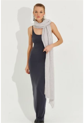 Kadın Antrasit Ayarlanabilir Askılı Maxi Elbise MEN2004