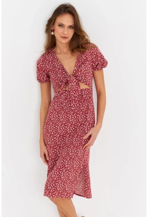 Kadın Badem Düğümlü Pencereli Midi Elbise Q1002