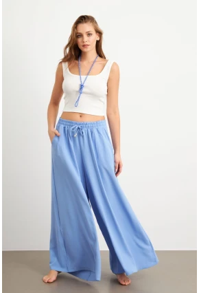 Kadın Bebe Mavi Beli Lastikli Cepli Palazzo Pantolon Sİ1155
