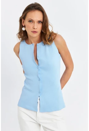 Kadın Bebe Mavi Düğmeli Triko Bluz ZH10