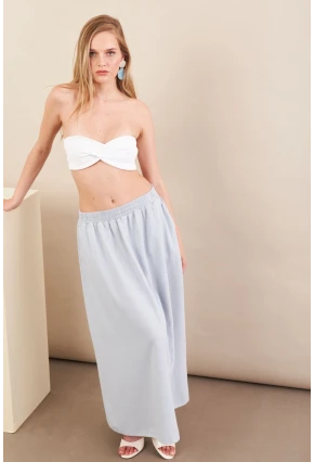 Kadın Bebe Mavi Keten Cepli Midi Etek RSP4440