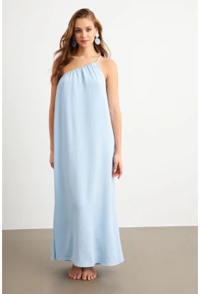 Kadın Bebe Mavi Tek Omuz Maxi Elbise İRE1012