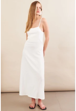 Kadın Beyaz Askılı Midi Elbise FLU7314