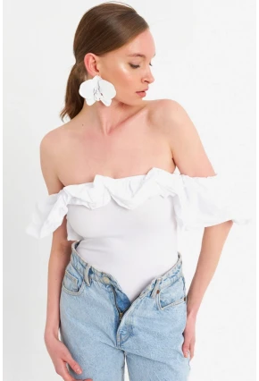 Kadın Beyaz Çıtçıtlı Straplez Body TPG07