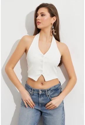 Kadın Beyaz Crop Bluz SE18