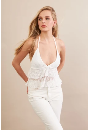 Kadın Beyaz Dantel Bluz ZH324