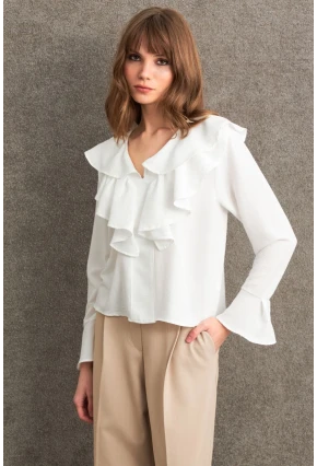 Kadın Beyaz Fırfırlı Bluz FS9338