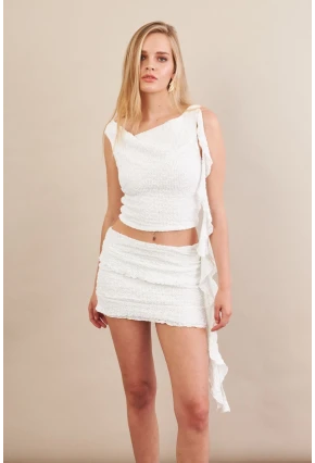 Kadın Beyaz Fırfırlı Dantel Takım EV112