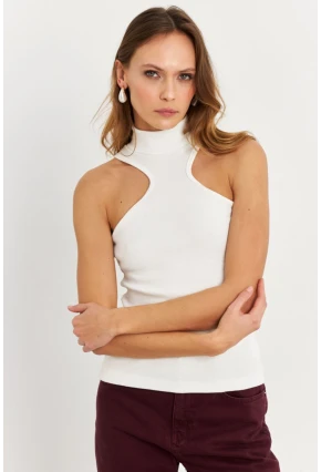 Kadın Beyaz Halter Yaka Kaşkorse Bluz EY1454