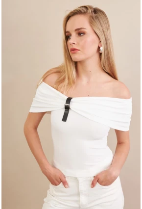 Kadın Beyaz Kemer Detaylı Bluz FRY2316