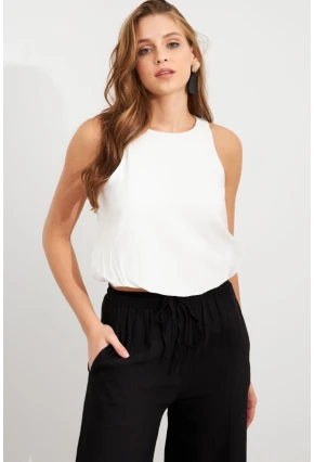 Kadın Beyaz Kolsuz Balon Bluz SAN101