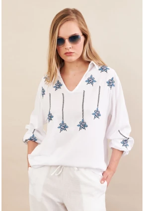 Kadın Beyaz Nakışlı Bluz MPC1345