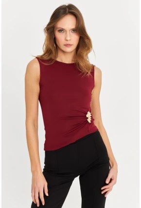 Kadın Bordo Aksesuarlı Büzgülü Bluz MOD2381