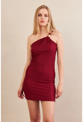 Kadın Bordo Aksesuarlı Mini Elbise FRY2315
