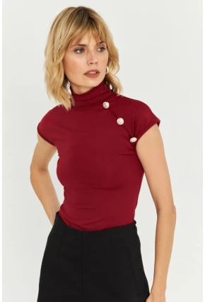 Kadın Bordo Düğme Detaylı Bluz EY3027