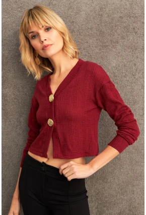 Kadın Bordo Düğme Detaylı Bluz TF57