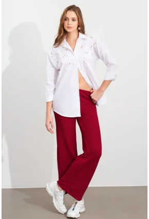 Kadın Bordo Gofre Pantolon ZH326