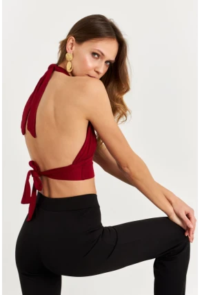 Kadın Bordo Sırt Ve Boyun Bağlamalı Bluz EY1472