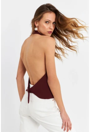 Kadın Bordo Sırtı Açık Yelek CAR1143