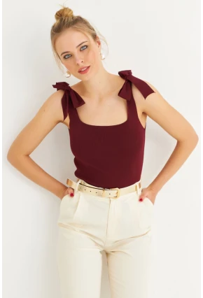 Kadın Bordo Triko Bluz YV236