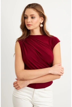 Kadın Bordo Yarım Balıkçı Desenli Bluz LPP1205