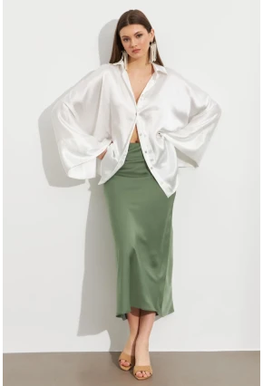 Kadın Çağla Yeşili Saten Çan Etek SE20