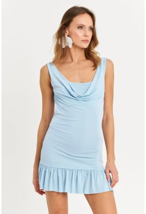 Kadın Cam Göbeği Degaje Yaka Mini Elbise HOR0078