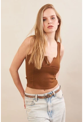 Kadın Camel Agraflı Kısa Bluz ZH167