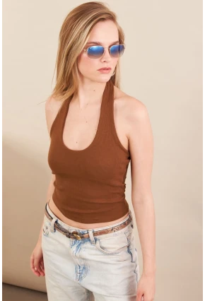 Kadın Camel Boyun Askılı Bluz ZH171