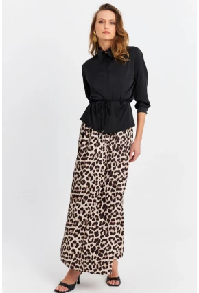 Kadın Camel-Siyah Saten Etek MCAR1105