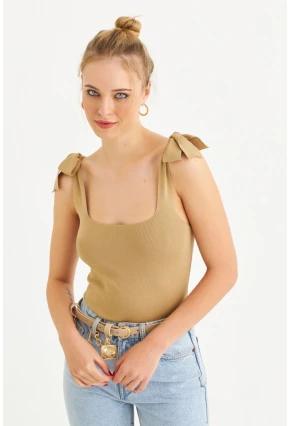 Kadın Camel Triko Bluz YV236