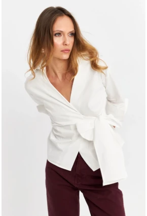 Kadın Ekru Bağlamalı Kruvaze Gömlek MFS9792