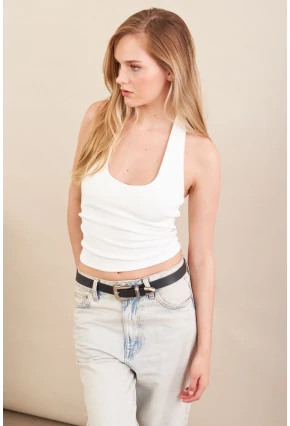 Kadın Ekru Boyun Askılı Bluz ZH171
