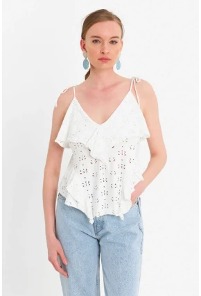 Kadın Ekru Brode Bluz SE14