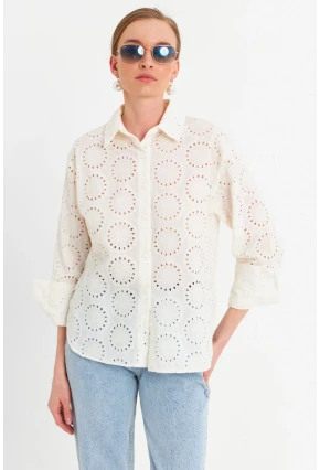 Kadın Ekru Brode Gömlek MCAR1144