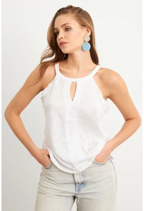 Kadın Ekru Dokuma Şeritli Bluz RX450