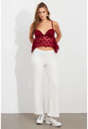 Kadın Ekru Gofre Pantolon ZH326