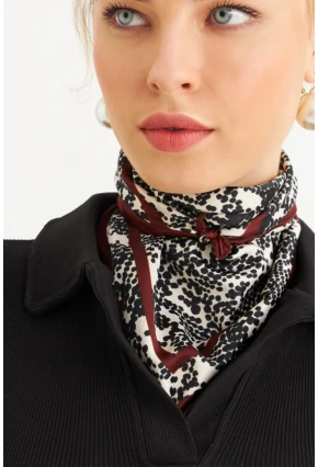 Kadın Ekru-Kahve Saten Fular FİR100