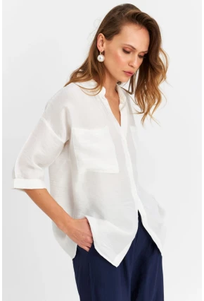 Kadın Ekru Keten Gömlek MELT170
