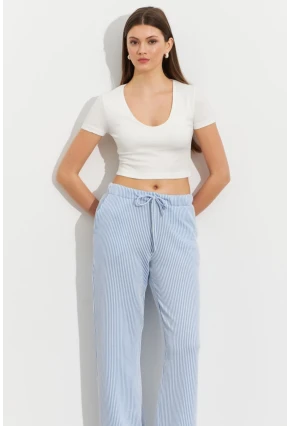 Kadın Ekru-Mavi Çizgili Eşofman Altı ATS80146