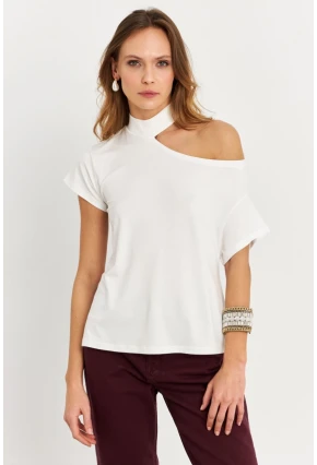 Kadın Ekru Tek Omuz Açık Bluz LPP1300