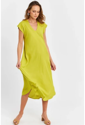 Kadın Fıstık Yeşil V Yaka Midi Elbise PC22649