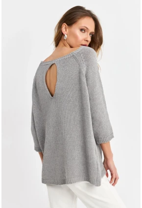 Kadın Gri Sırtı Damla Triko Bluz YV267