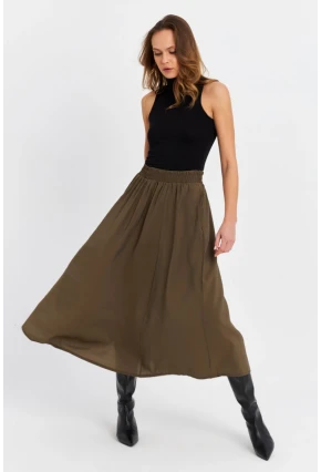 Kadın Haki Cepli Midi Etek MSH20194