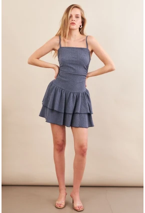 Kadın İndigo Fırfırlı Mini Elbise MOD7593
