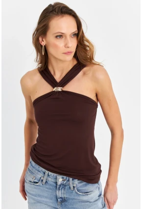 Kadın Kahverengi Aksesuarlı Bluz EY3068