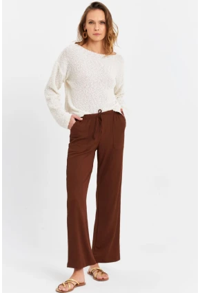 Kadın Kahverengi Beli Lastikli Palazzo Pantolon ATS80745