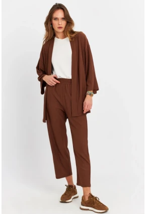 Kadın Kahverengi Bürümcük Alt-Üst Pantolon Takım MRU6728