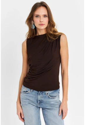 Kadın Kahverengi Büzgülü Bluz YZ625