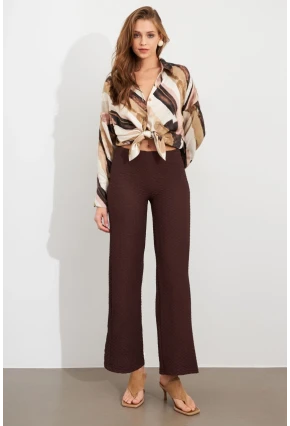 Kadın Kahverengi Gofre Pantolon ZH326